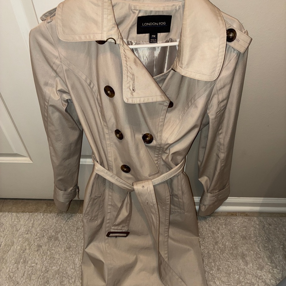 London Fog Women's Beige Double-Breasted Trench Coat Sz PM